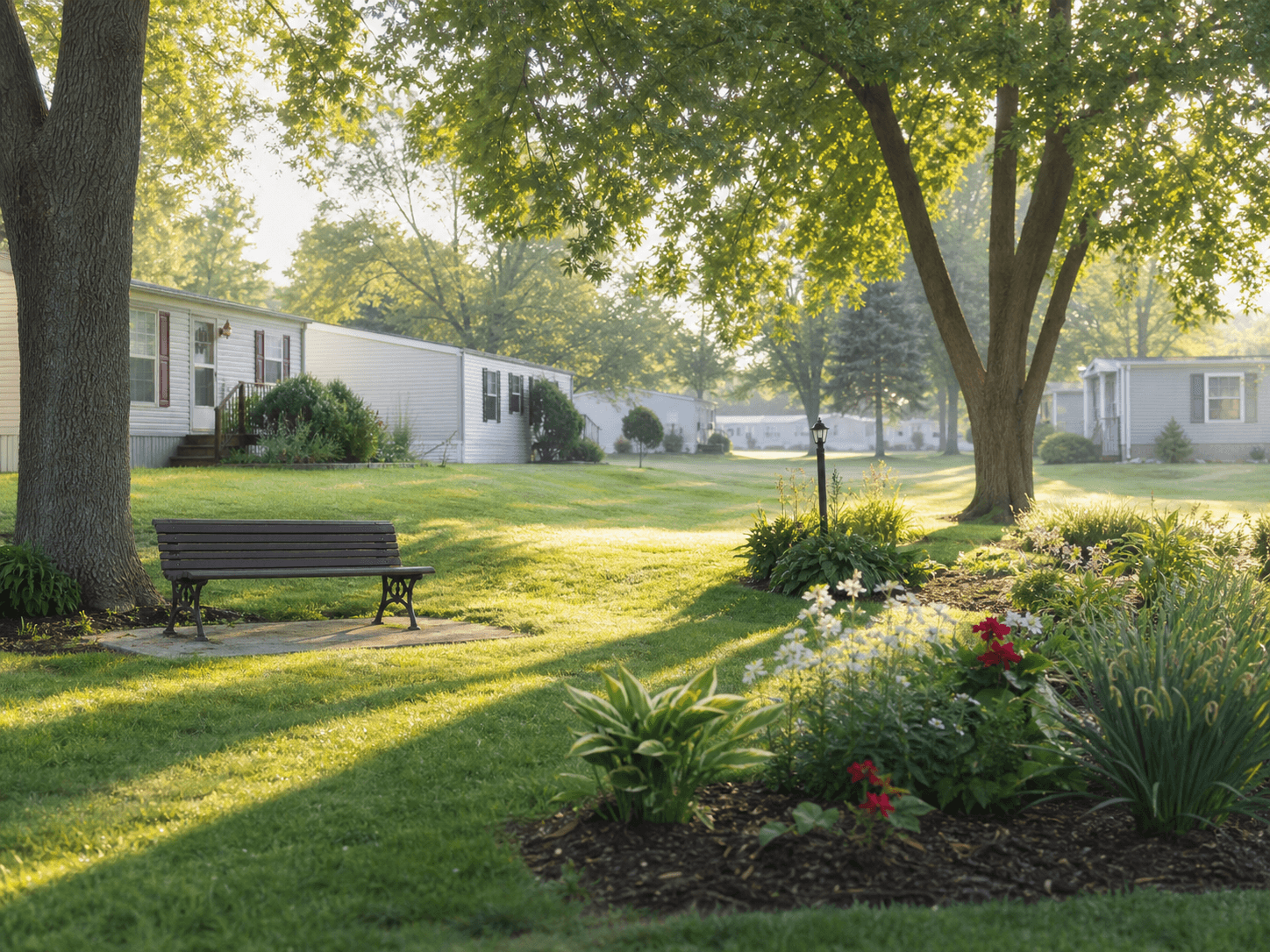 Green space and shade trees inside Greenfield Estates