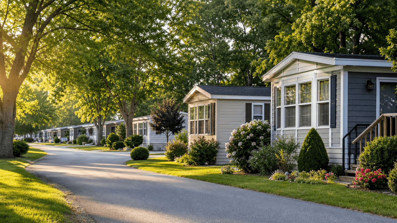 Tree-lined entrance road at Greenfield Estates
